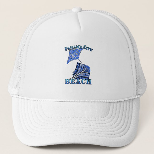 Panama Beach Florida Vacation Tribal Stingray Trucker Hat (Front)
