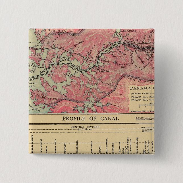 Panama Canal 2 Inch Square Button (Front)