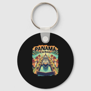 Panama Canal Cruise Trip Boat Ship Vintage Graphic Keychain