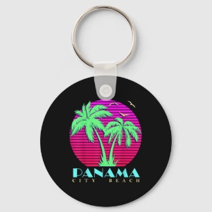 Panama City Beach 80s Palm Trees Summer Sunset Sun Keychain