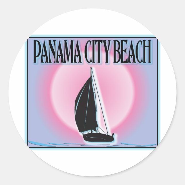 Panama City Beach Airbrushed Look Boat Sunset Classic Round Sticker (Front)