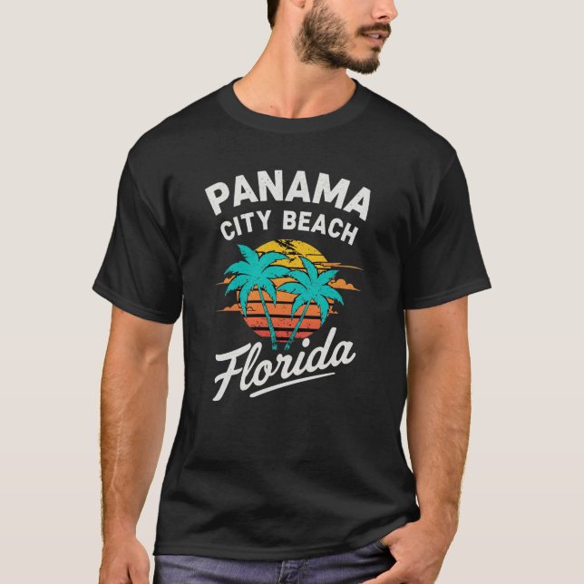 Panama City Beach FL Retro Sunset Graphic T-Shirt (Front)