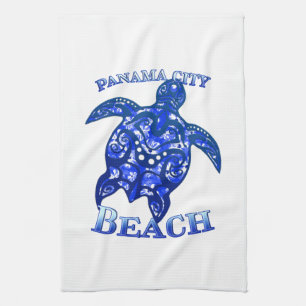 Panama City Beach Florida Vacation Tribal Turtle Kitchen Towel