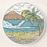 Panama City Beach Florida Vintage Coaster<br><div class="desc">Panama City Beach hand drawn illustration with mountains and ocean waves in the background. Perfect for anyone who loves to visit Panama City Beach.</div>