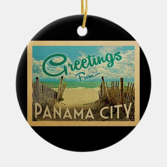 Panama City Beach Vintage Travel Ceramic Ornament (Front)