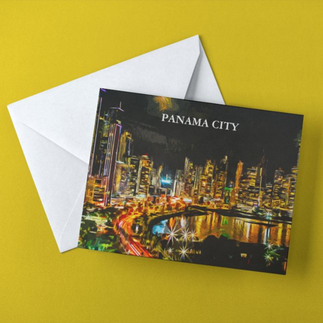 Panama City By Night Panorama View Painting Postcard (Panama City By Night Panorama View Painting Postcard)