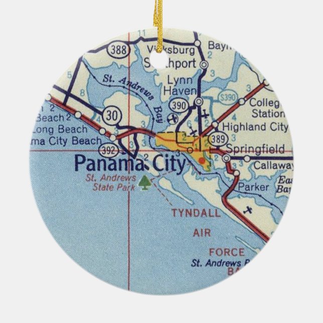 Panama City Fl Vintage Map Ceramic Ornament (Back)
