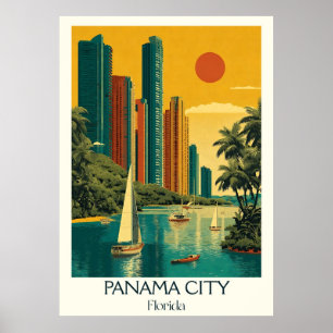 Panama City Florida Vintage Beach Skyline Art Poster