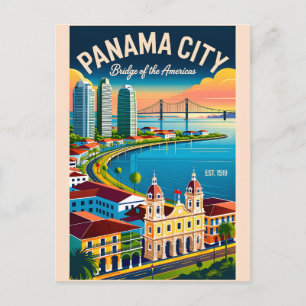 Panama City Retro Travel Poster Art Postcard