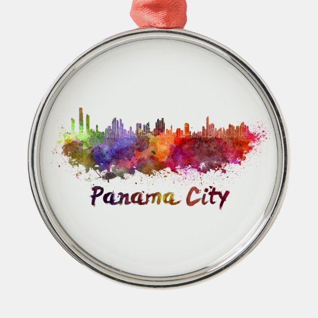 Panama City skyline in watercolor Metal Ornament (Front)