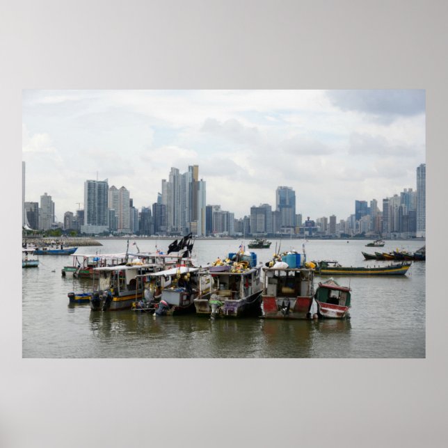 Panama City Skyline With Fishing Boats Poster (Front)