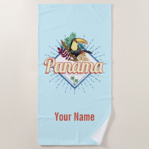 Panama City Toucan Retro Palm Trees Vintage Beach Towel