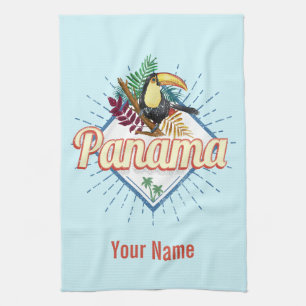 Panama City Toucan Retro Palm Trees Vintage Kitchen Towel