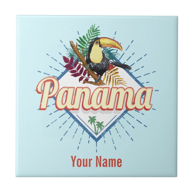 Panama City Toucan Retro Palm Trees Vintage Tile (Front)