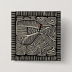 Panama Kuna Indian Mola Pajaro - Black White 2 Inch Square Button