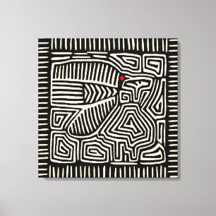 Panama Kuna Indian Mola Pajaro - Black White Canvas Print