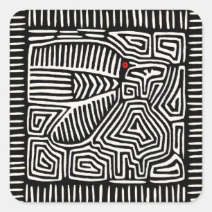 Panama Kuna Indian Mola Pajaro - Black White Square Sticker