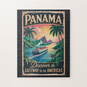 Panama Landscape Illustration Travel Art Vintage Jigsaw Puzzle