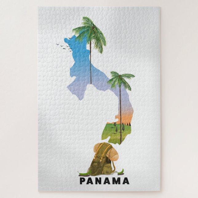 Panama map Illustrated travel poster print. Jigsaw Puzzle (Vertical)