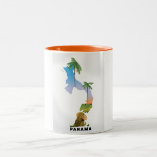 Panama map Illustrated travel poster print. Two-Tone Coffee Mug