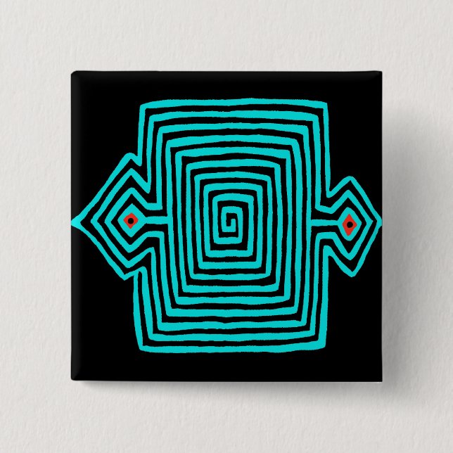 Panama Mola Tortoise - Blue Black 2 Inch Square Button (Front)