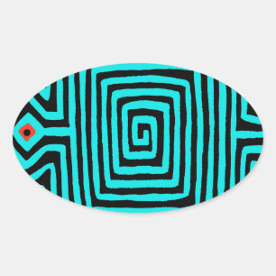 Panama Mola Tortoise - Blue Black Oval Sticker