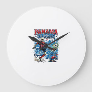 Panama Soccer Skeleton Striker Nations Poster Styl Large Clock