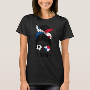 Panamanian Soccer Girl Mom Messy Bun Panama Footba T-Shirt