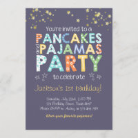 Pancake and Pyjamas birthday invitation Boy Blue