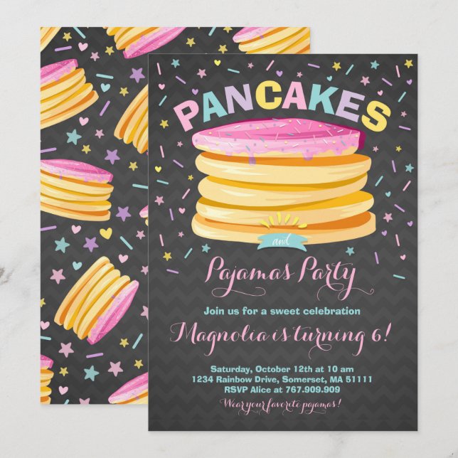 Pancake And Pyjamas Birthday Invitation PJ's Party (Front/Back)