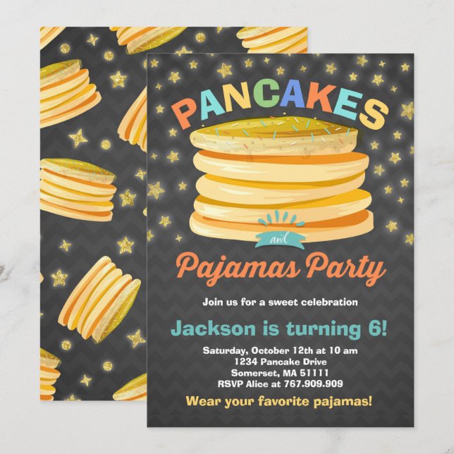 Pancake And Pyjamas Birthday Invitation PJ's Party (Front/Back)