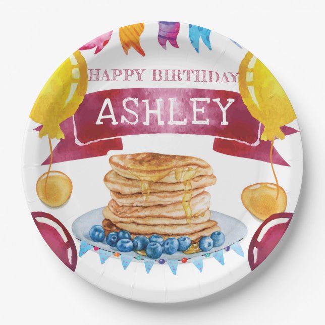 Pancake and Pyjamas Birthday Paper Plate (Front)