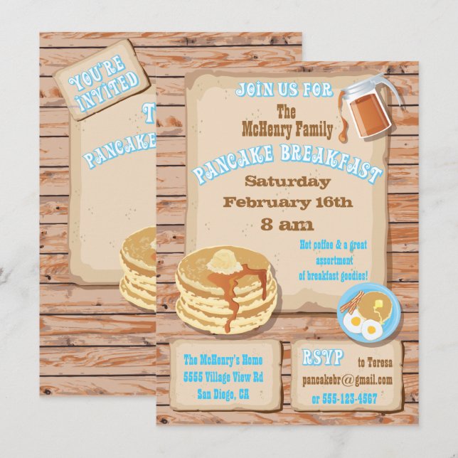 Pancake Breakfast Party Invitations (Devant / Derrière)