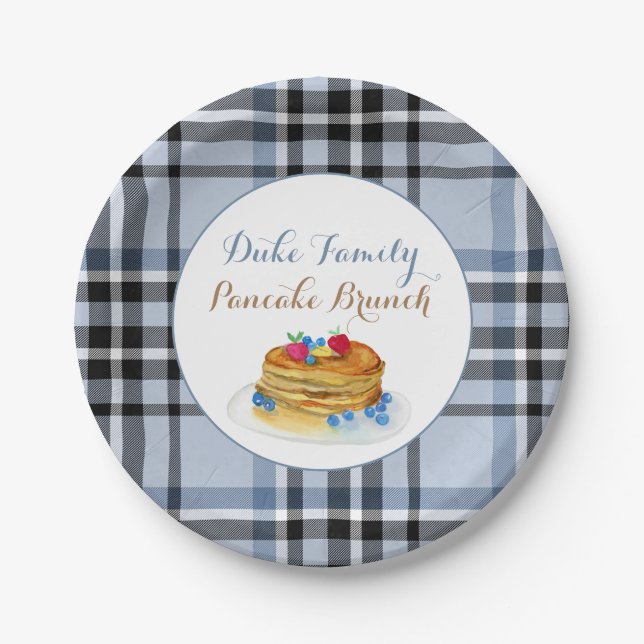Pancake Brunch Plaid Paper Plate (Front)