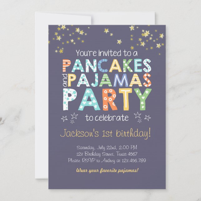 Pancake et pyjamas invitation anniversaire Boy Blu (Devant)