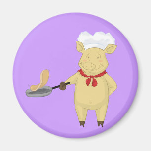 Pancake Flipping Pig Chef Magnet