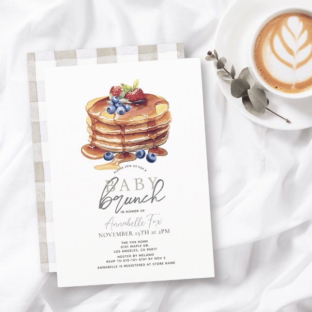 Pancake Watercolor Gender-Neutral Baby Brunch Invitation (Creator Uploaded)