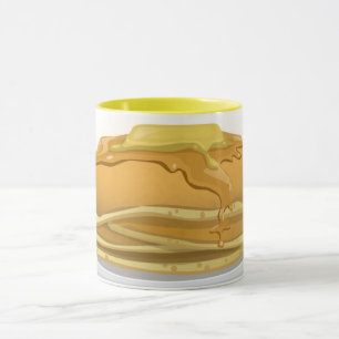 Pancakes and maple syrup cute yellow and white mug