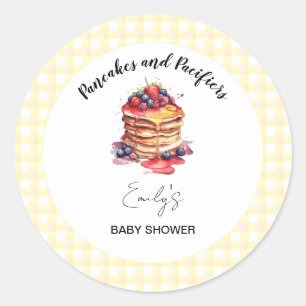 Pancakes and Pacifiers Gingham Plaid Baby Shower Classic Round Sticker