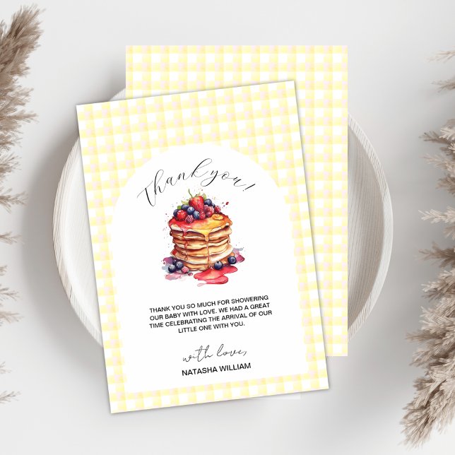 Pancakes and Pacifiers Gingham Plaid Baby Shower Thank You Card (Creator Uploaded)
