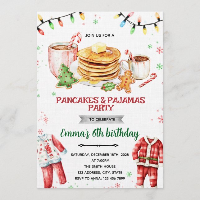 Pancakes and Pajamas Christmas Invitation (Devant)