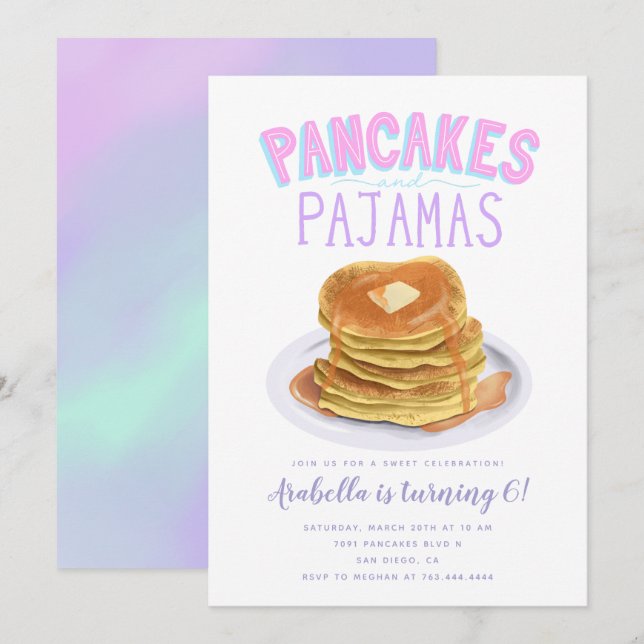 Pancakes and Pajamas Girl Birthday Party Invitation (Front/Back)