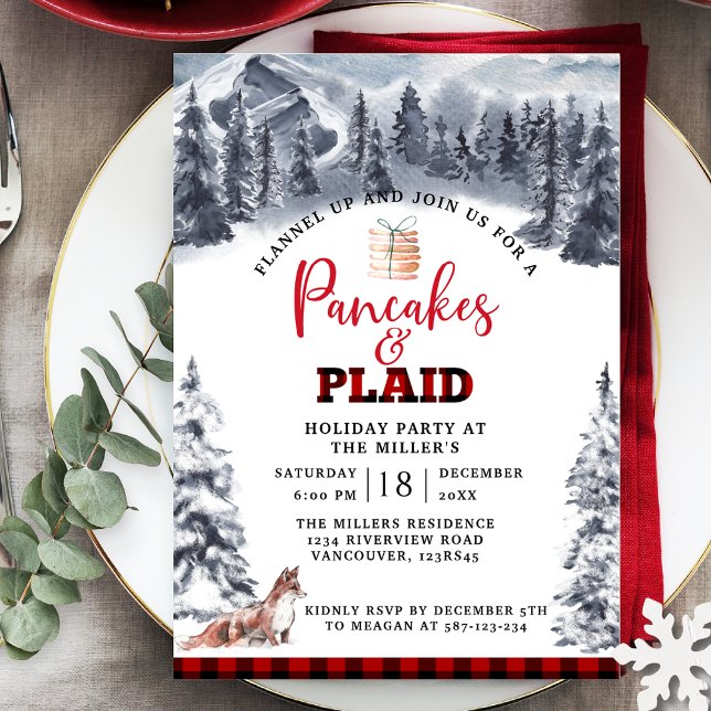 Pancakes and Plaid Holiday Party, Rustic Invitation (Creator Uploaded)