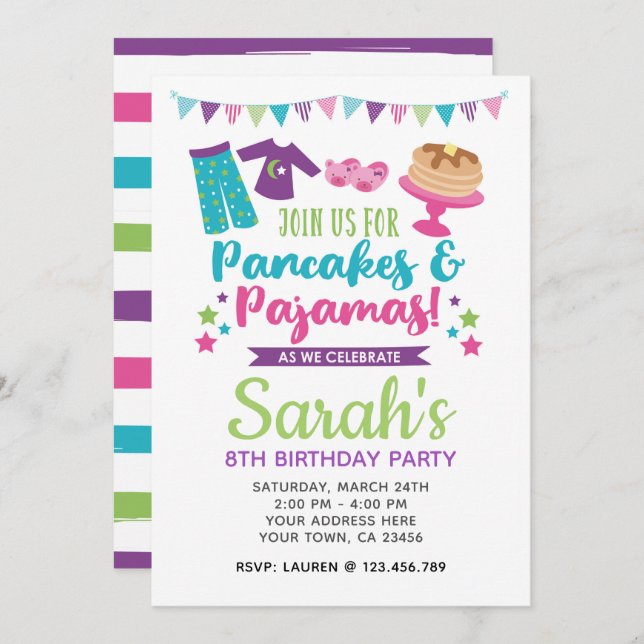Pancakes and Pyjamas Birthday Invitation (Front/Back)