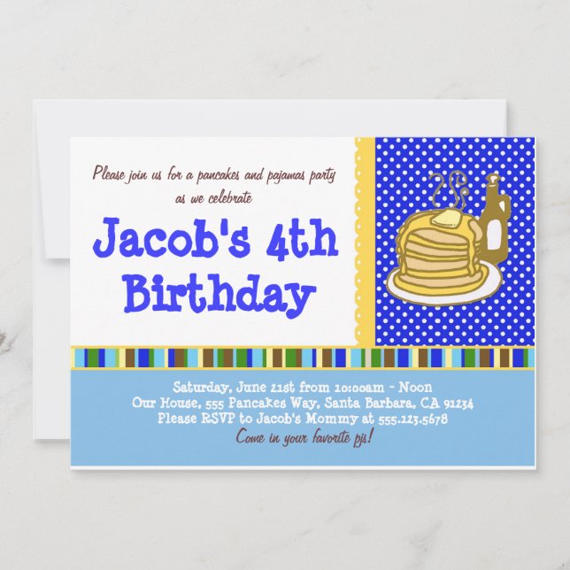 Pancakes and Pyjamas Birthday Invitation (Front)