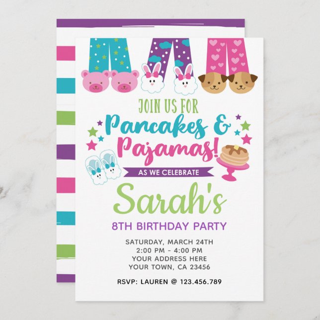 Pancakes and Pyjamas Birthday Invitation (Front/Back)