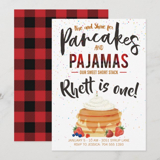 Pancakes and Pyjamas Birthday Invitation (Front/Back)