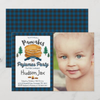 Pancakes And Pyjamas Birthday Invitation Plaid
