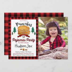 Pancakes And Pyjamas Birthday Invitation Plaid