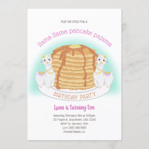 Pancakes and Pyjamas Birthday   Llama Invitation